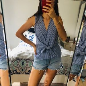 Blue Striped Tie Front Tank